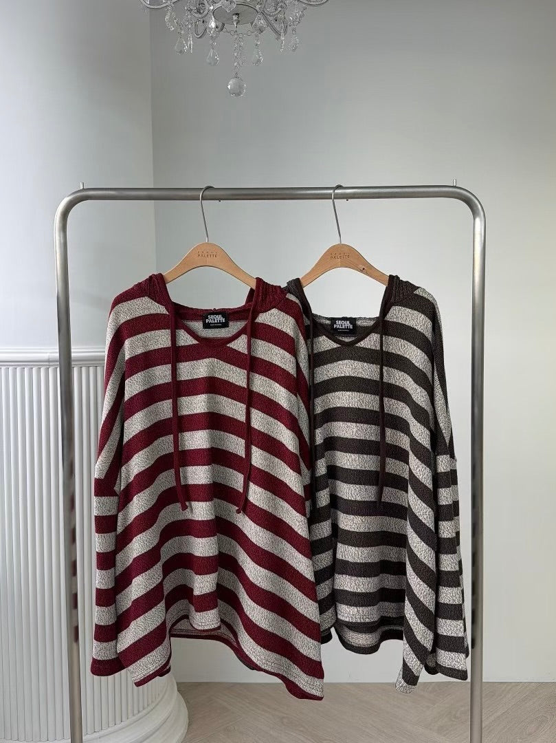 MS51132 Stripes mix knit hoodie