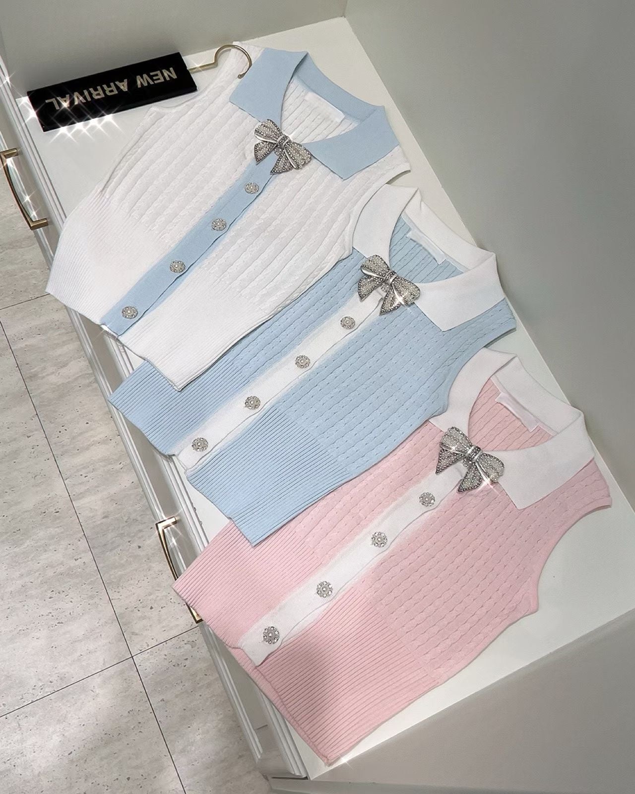 MS60712 Ribbon knit collar top