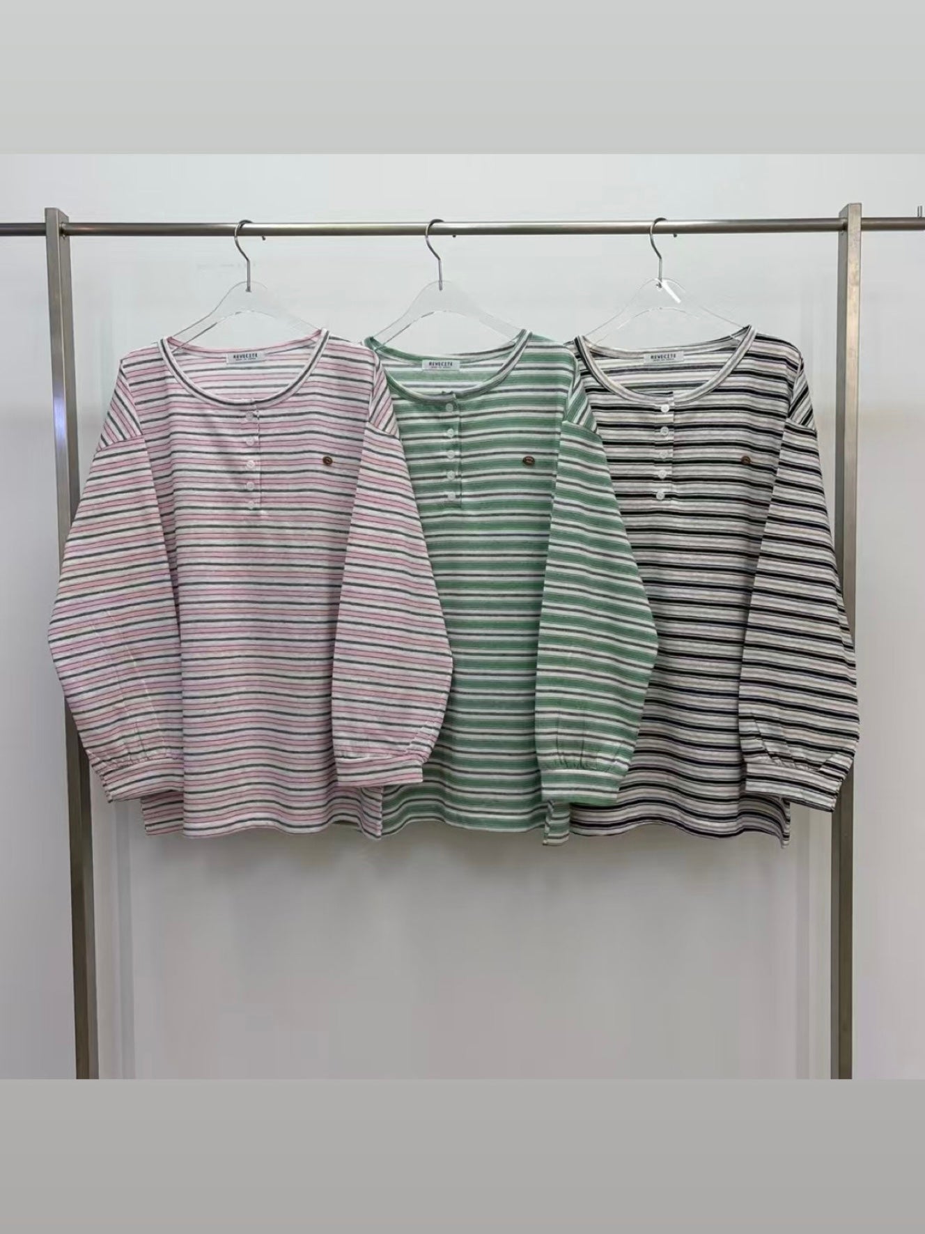MS60316 Vintage stripe button tee