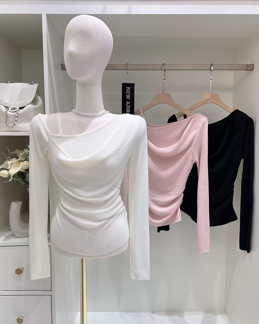 MS60306 Soft drape off shoulder knit top