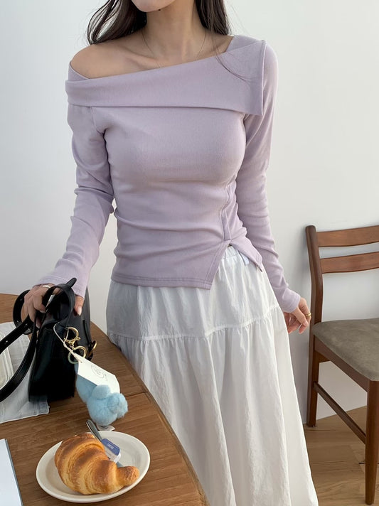 MS60311 Asymmetric off shoulder knit top