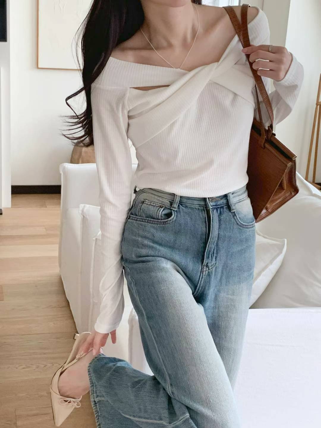 MS51053 Serene ribbon off shoulder top