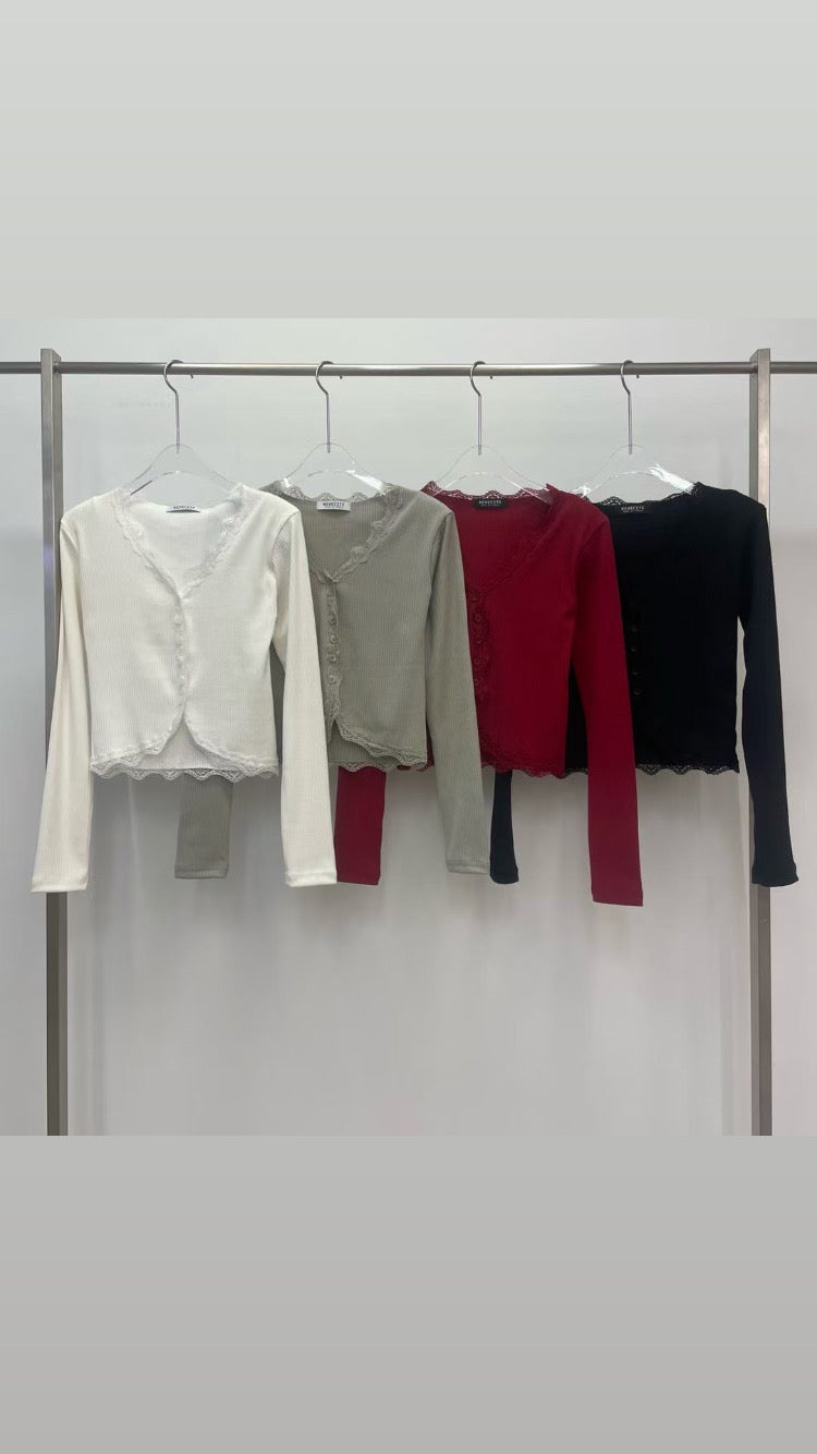 MS50912 V lace long sleeve tee