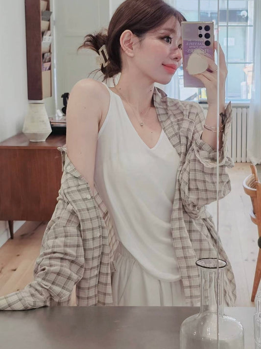 MS50834 Signature lattice wrinkled blouse