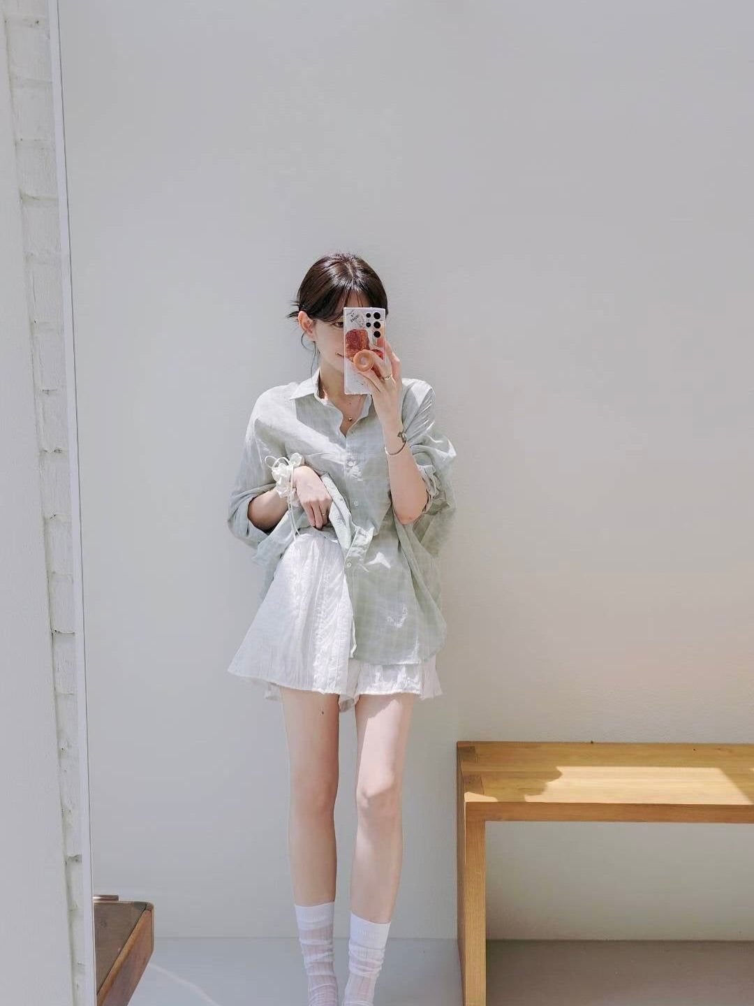 MS50834 Signature lattice wrinkled blouse