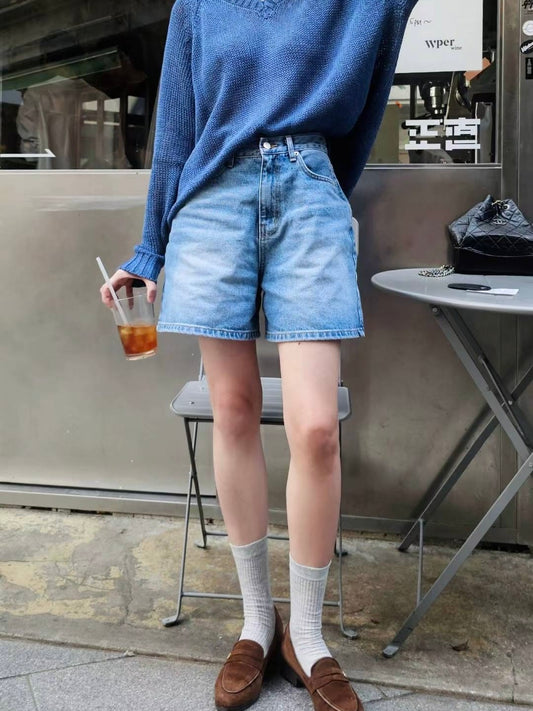 MS50836 Mid length denim shorts