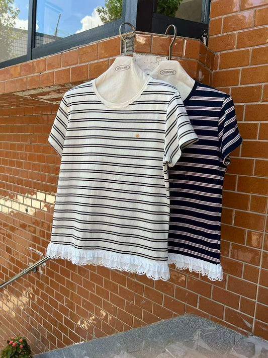 MS50914 Logo stripes lace tee