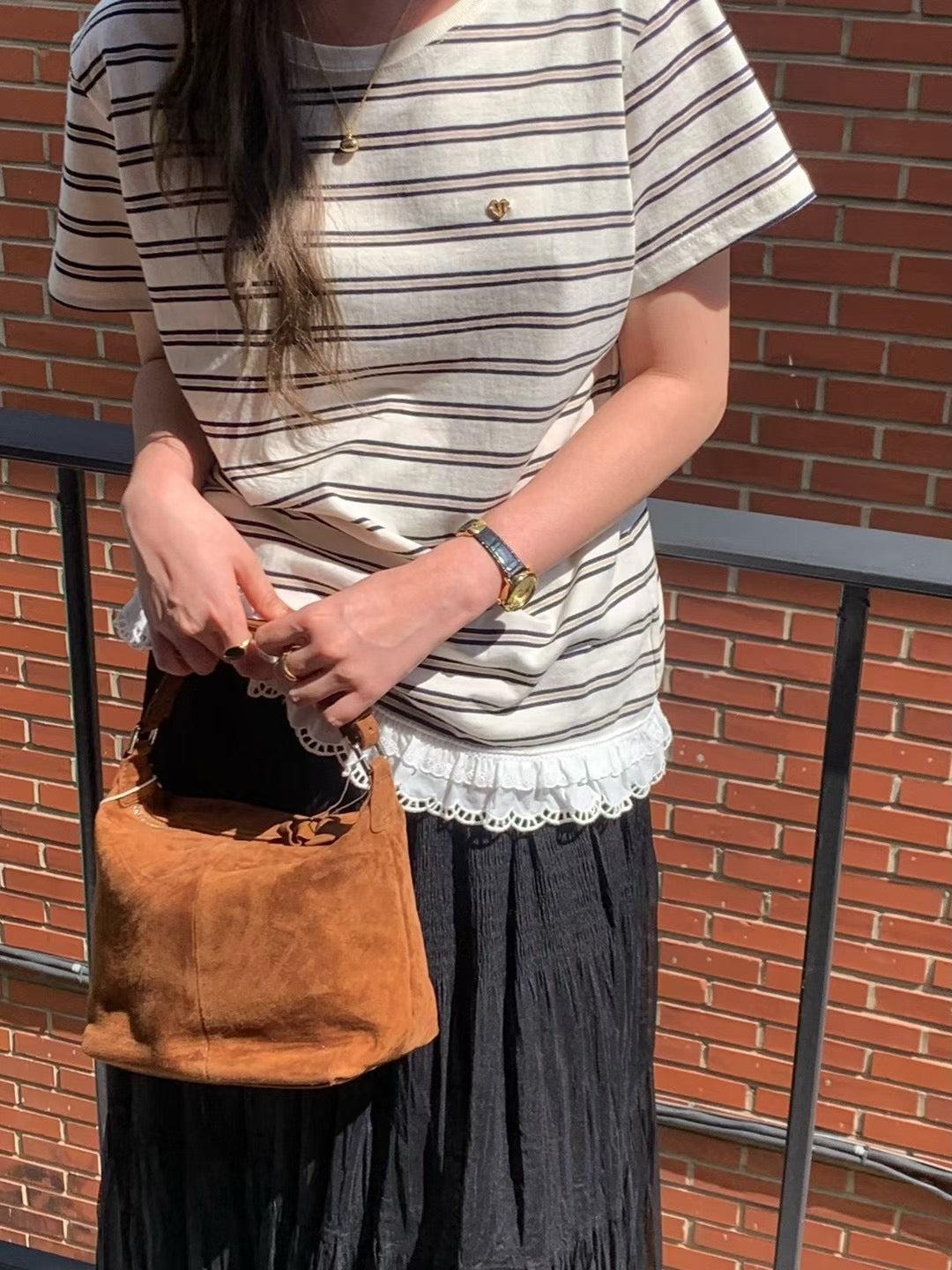 MS50914 Logo stripes lace tee