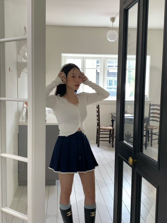 MS50912 V lace long sleeve tee