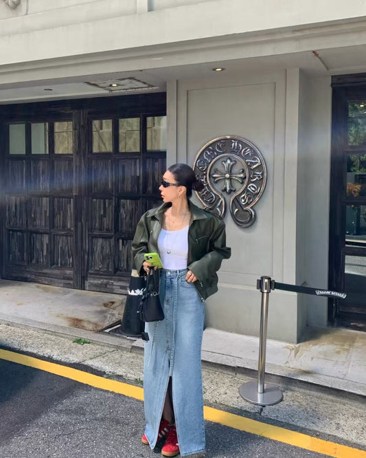 MS50928 Denim maxi skirt