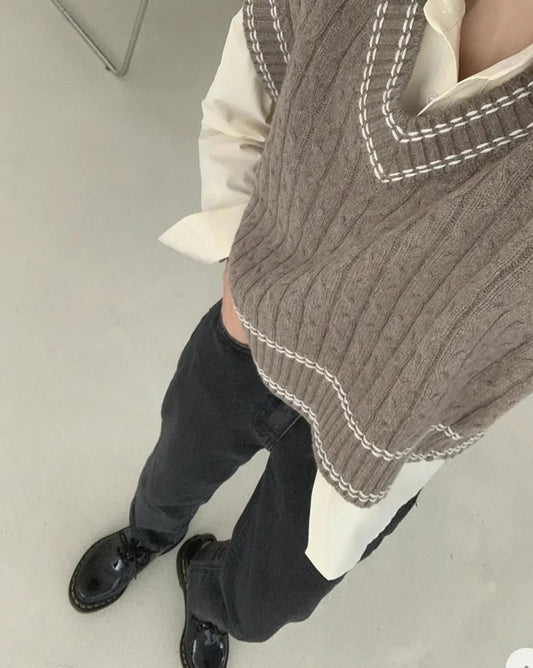 Daily mood brown knit vest