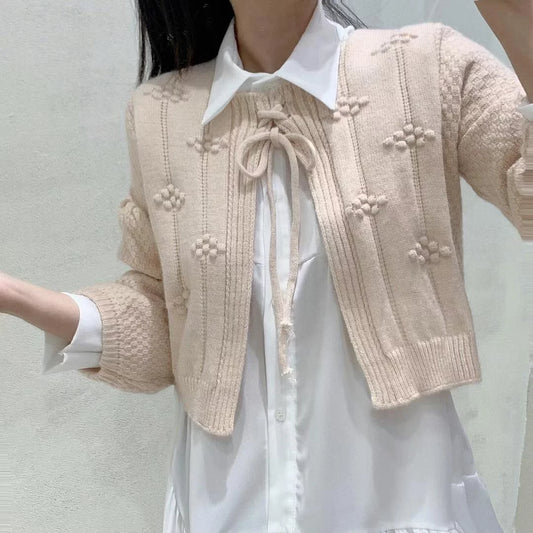 Pink cardigan mix ivory dress