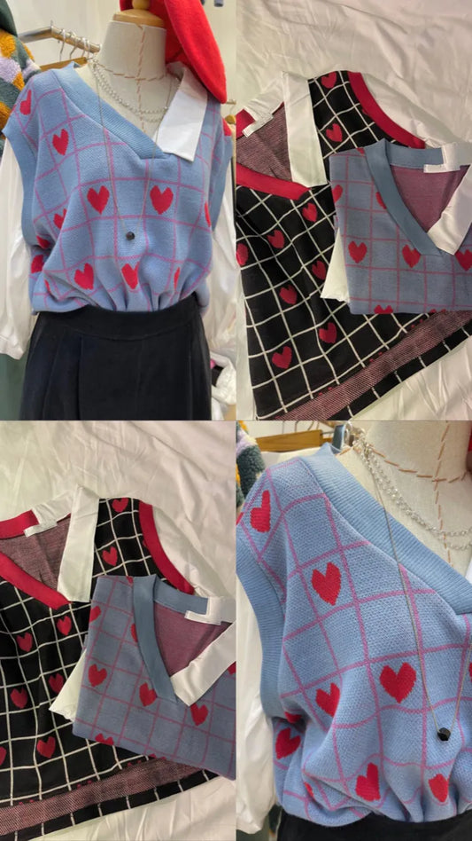 Heart shape knit top blue
