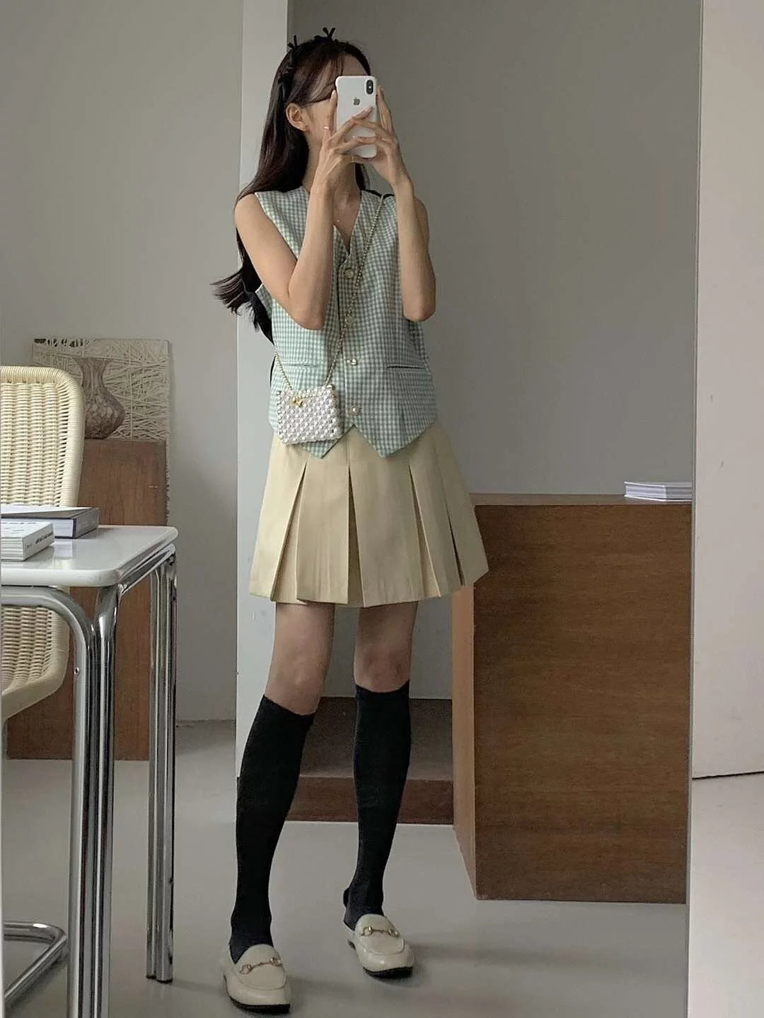 Mint checked vest