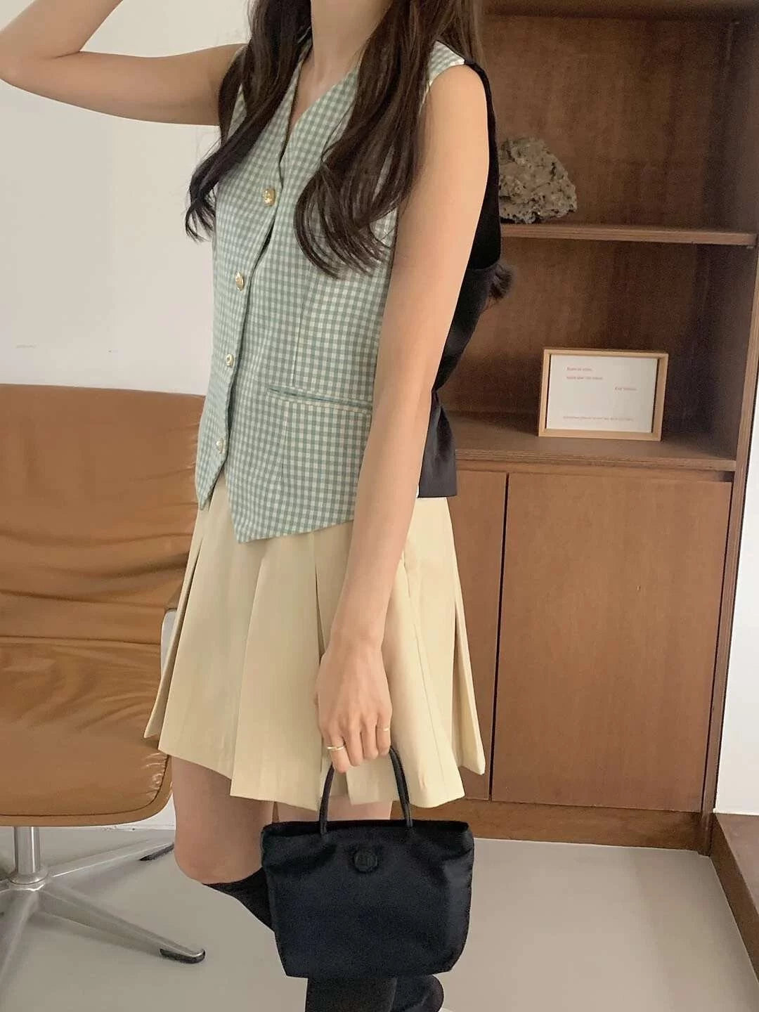 Mint checked vest