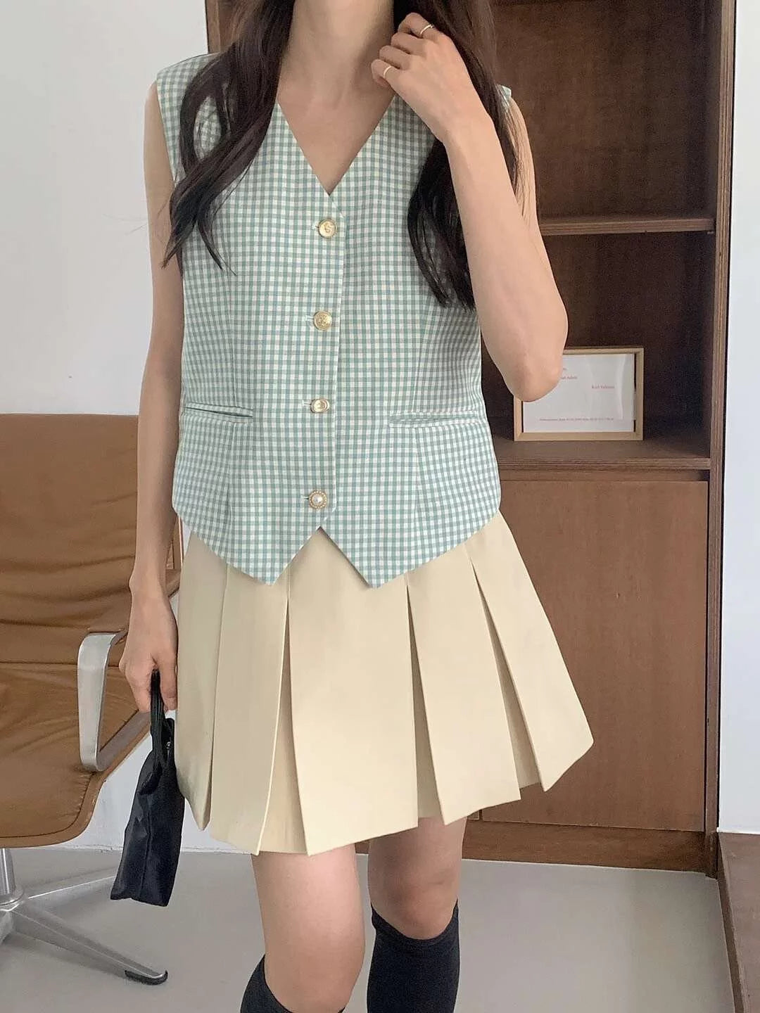 Mint checked vest