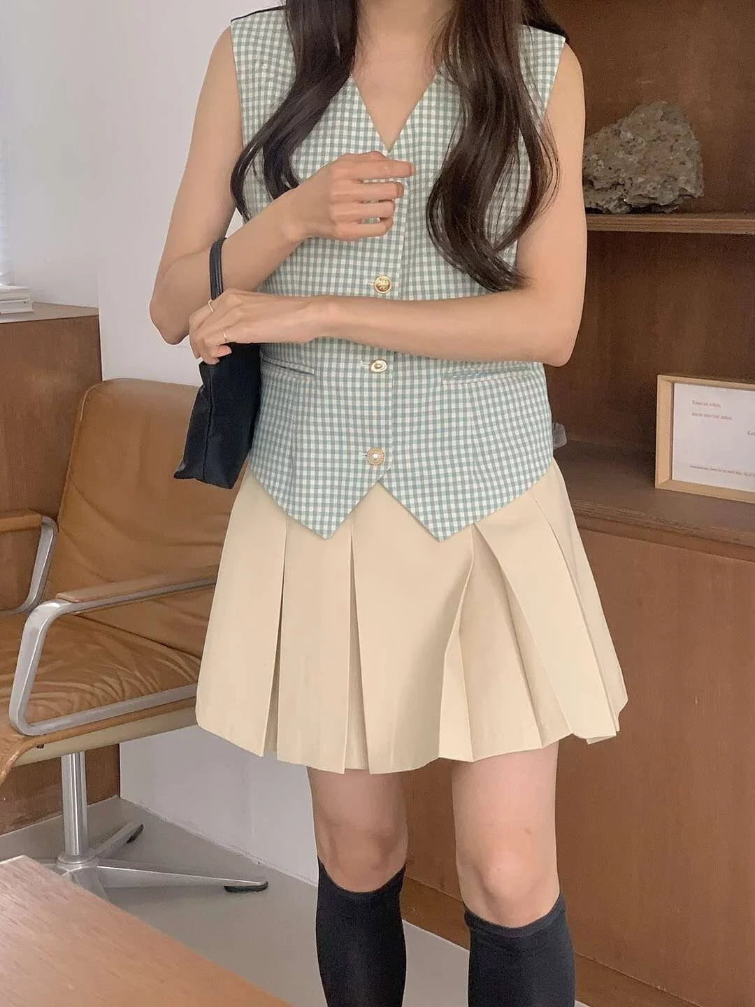 Mint checked vest