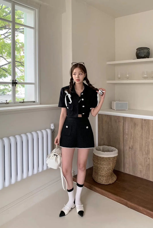 Black lace crop outer