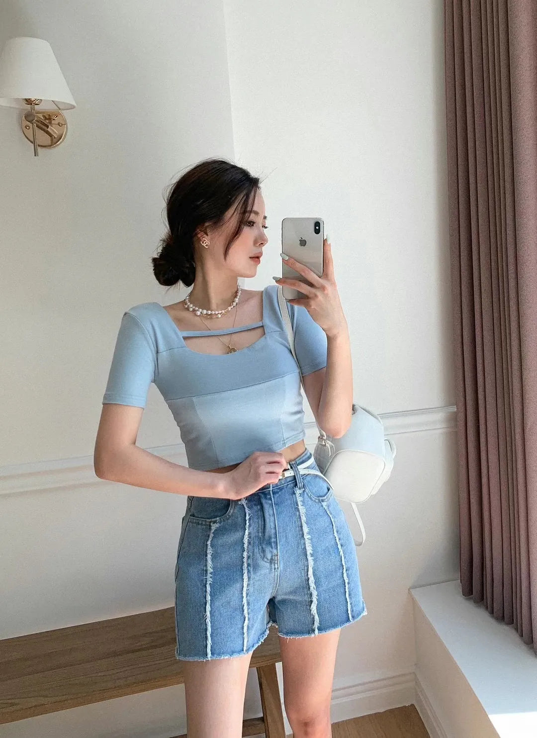 Slit crop tee blue