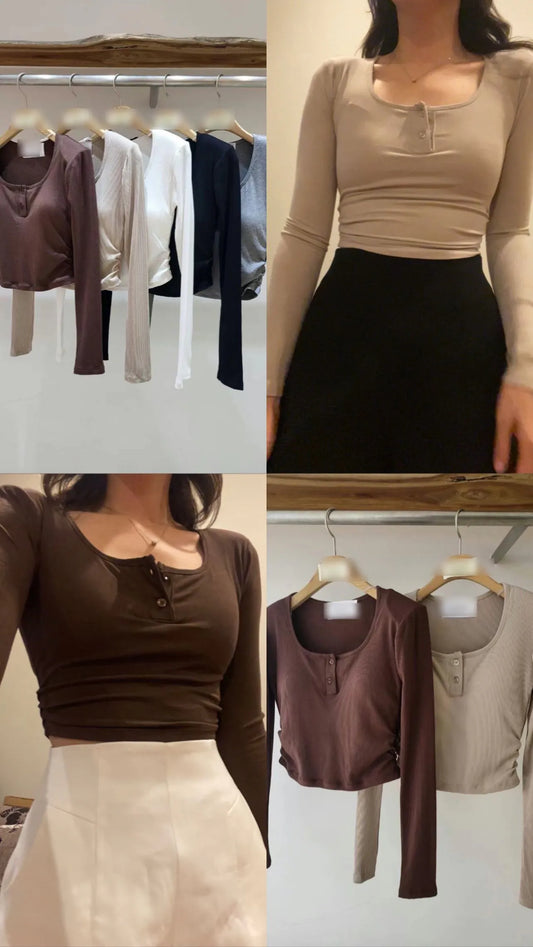 Long sleeve button bratop