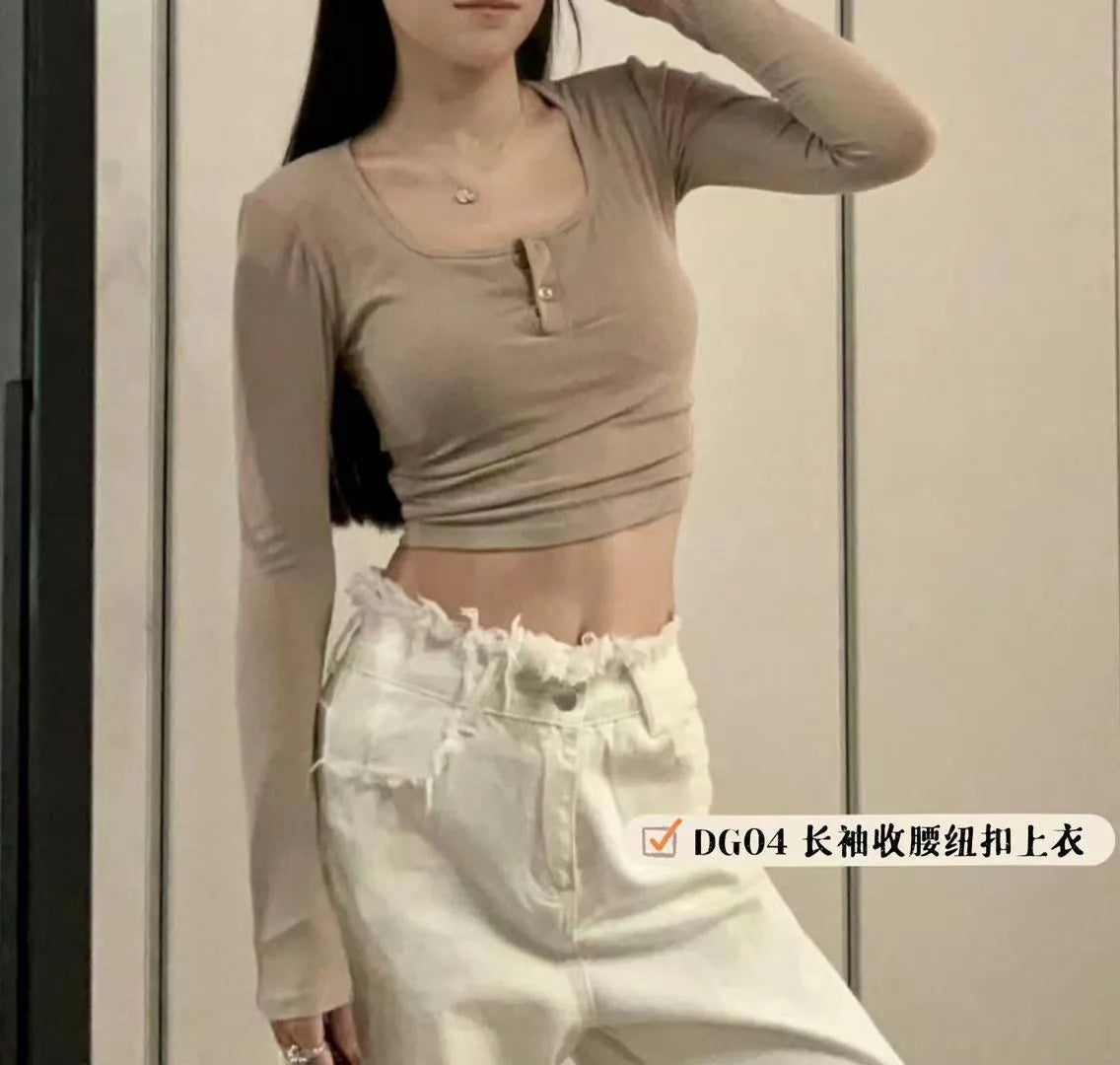 Long sleeve button bratop