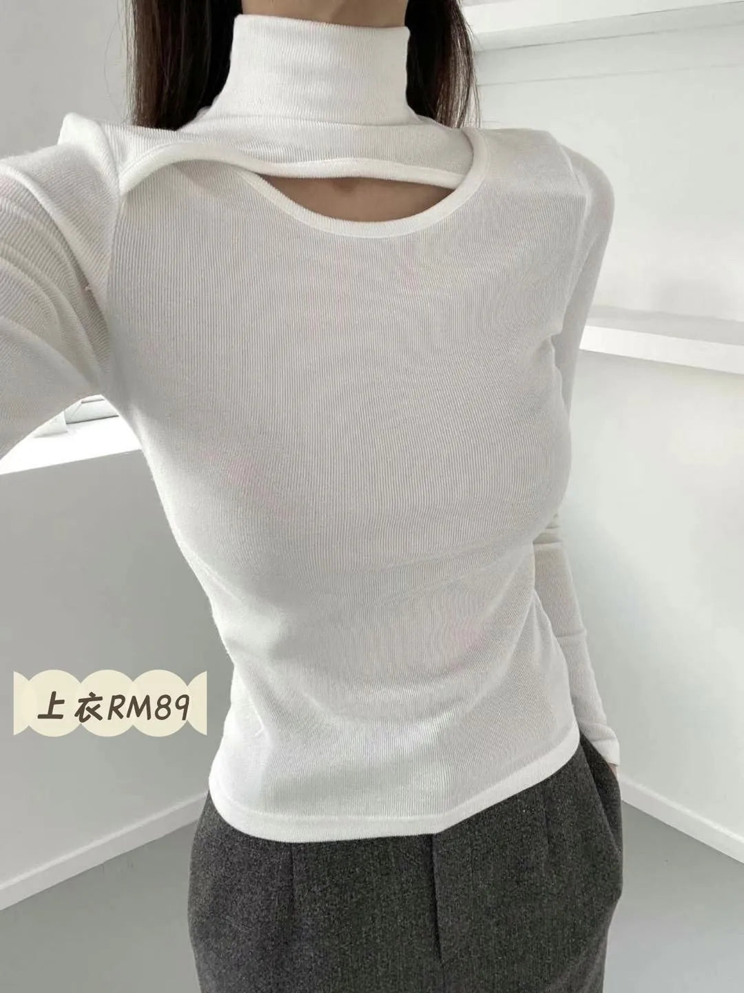 White mock neck top