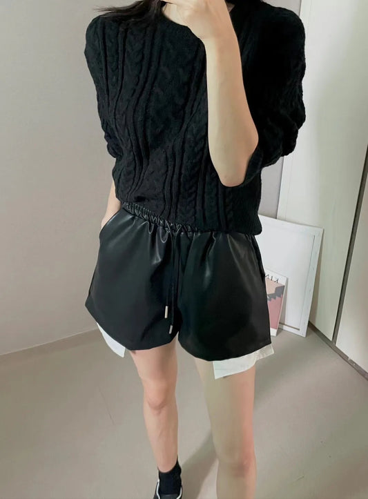 Leather drawstring shorts