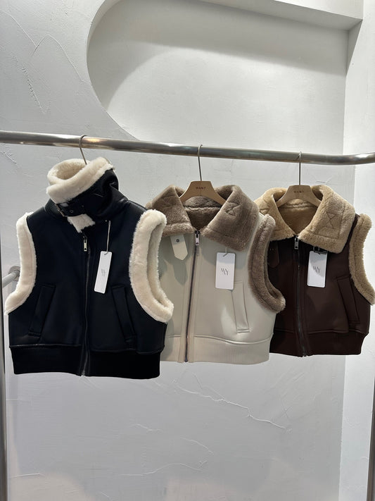 MS51121 Serene leather fur vest