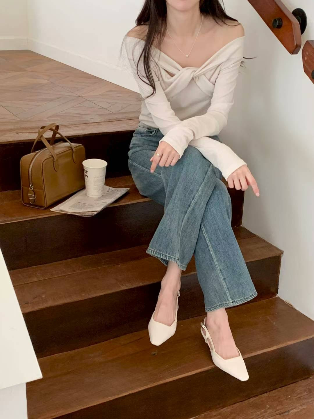 MS51053 Serene ribbon off shoulder top
