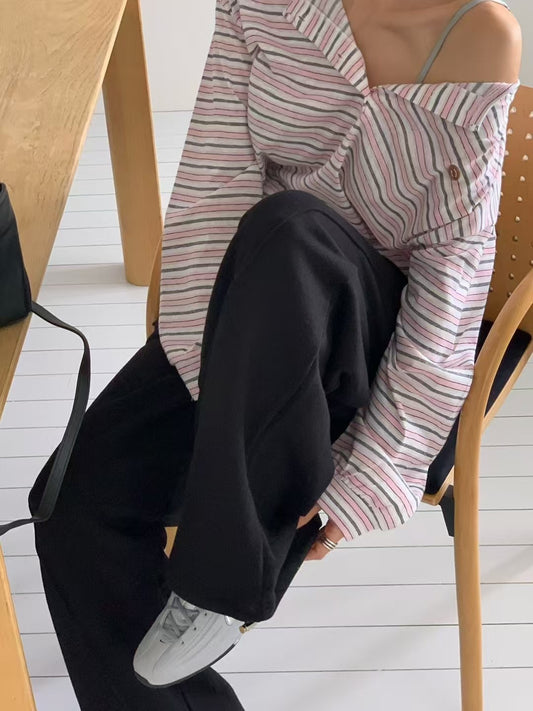 MS60316 Vintage stripe button tee