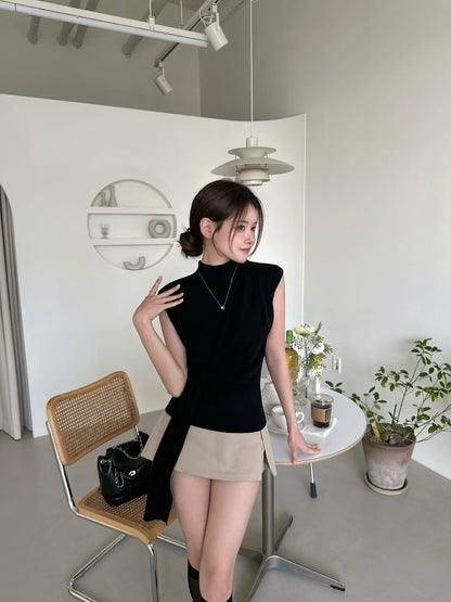 MS60335 Draped waist tie sleeveless top