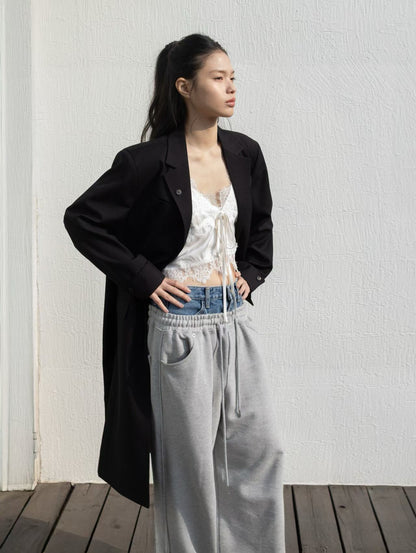 MS60328 Layered denim waist sweatpants