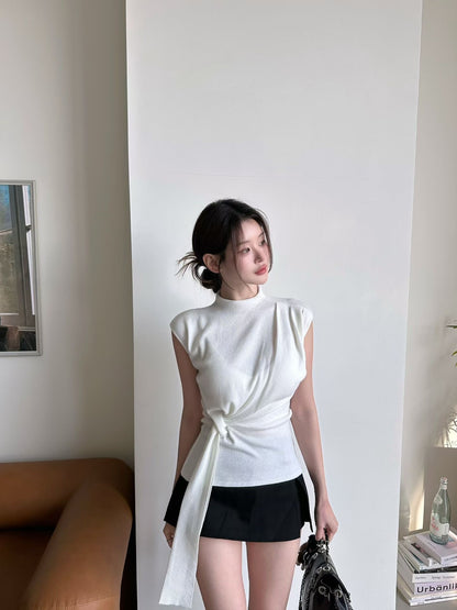 MS60335 Draped waist tie sleeveless top