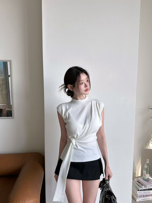 MS60335 Draped waist tie sleeveless top