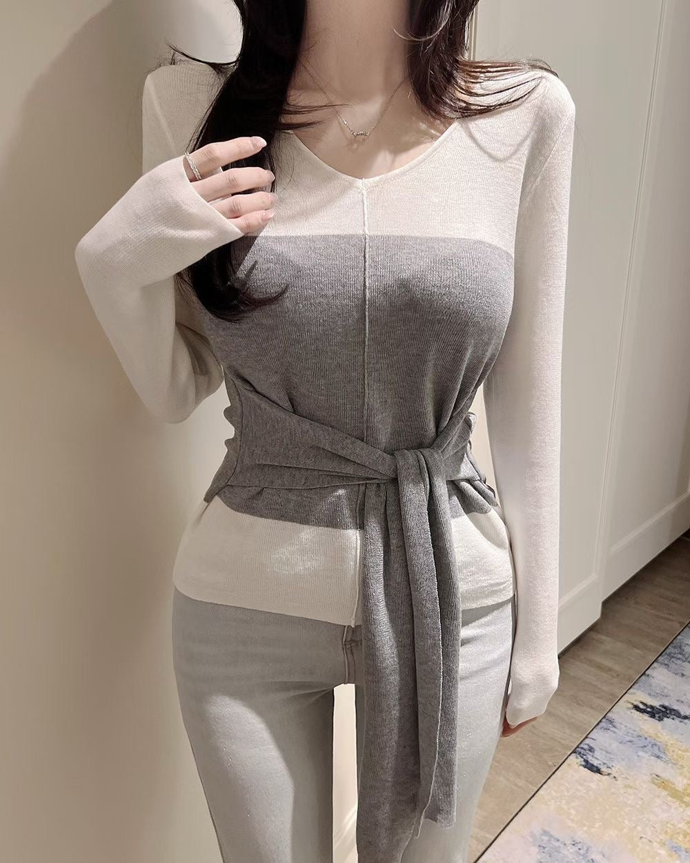 MS60305 Layered wrap knit top