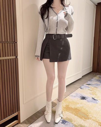 MS60309 Belted asymmetrical skort