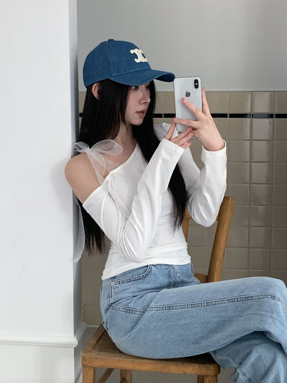 MS60416 Soft ribbon shoulder top