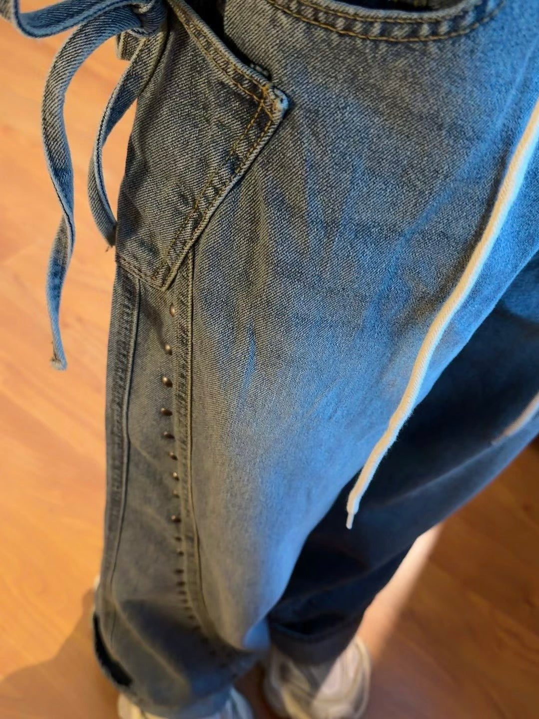 MS60223 Denim ribbon straight pants