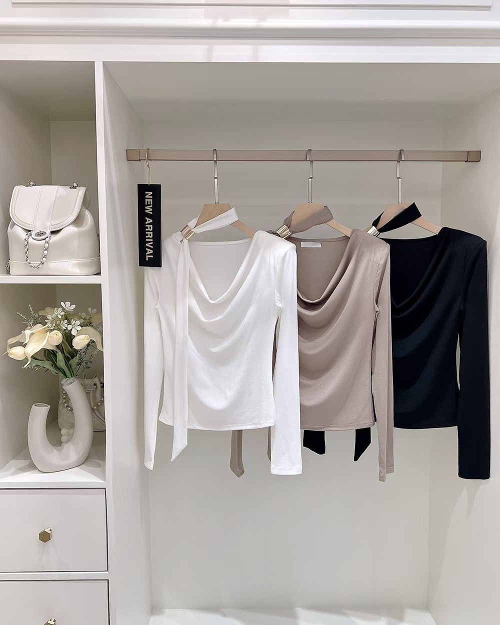 MS60308 Asymmetric drape knit top