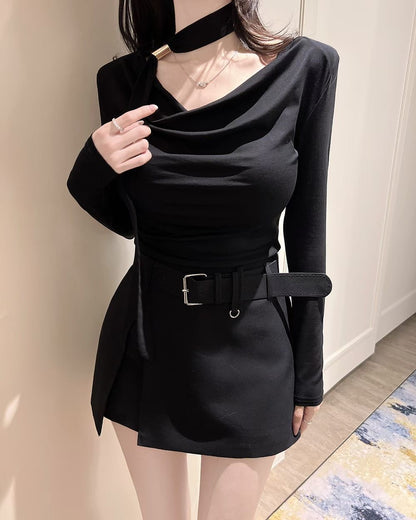 MS60308 Asymmetric drape knit top