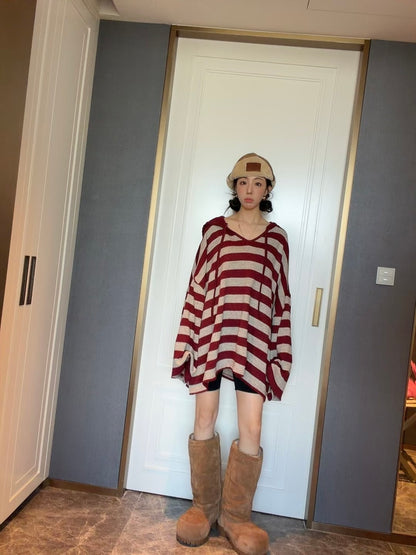 MS51132 Stripes mix knit hoodie