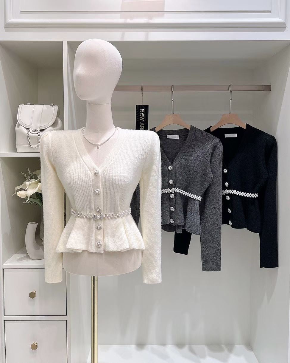 MS51206 Pearl ribbon peplum top