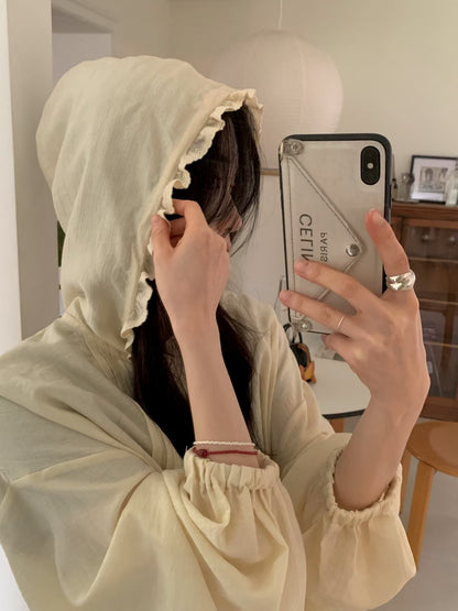 MS60330 Soft ruffle hooded blouse
