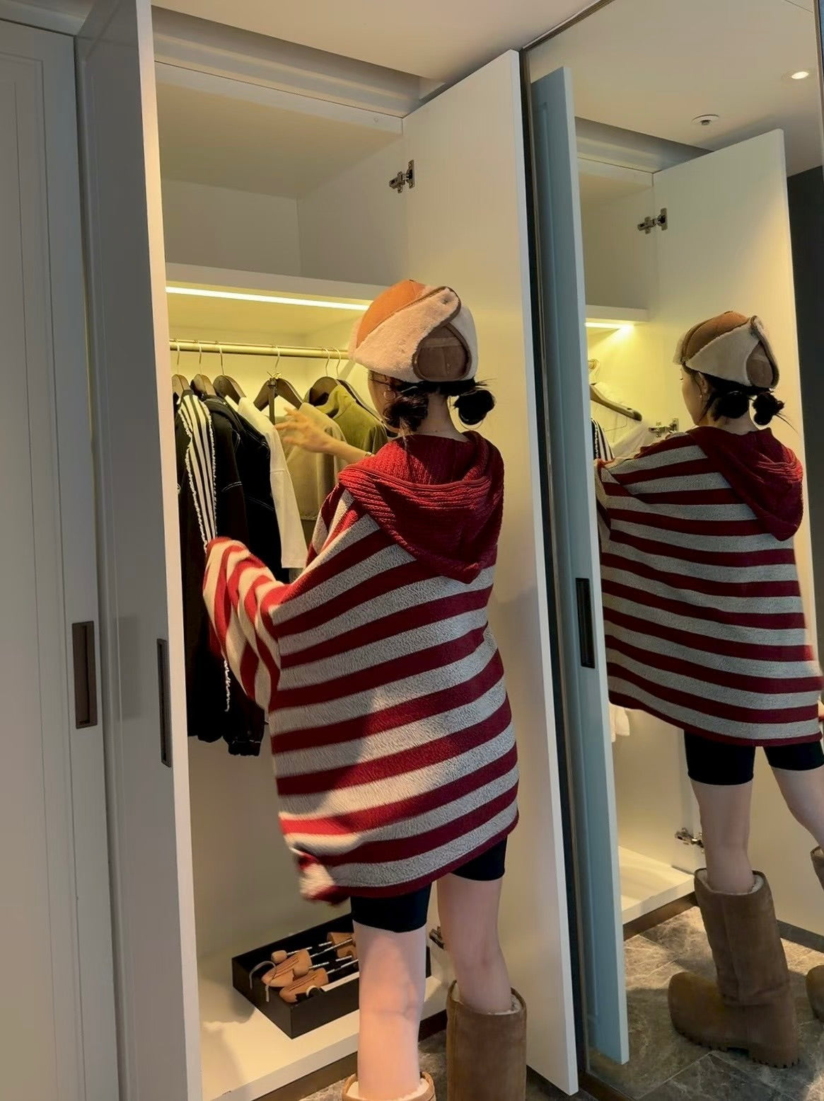 MS51132 Stripes mix knit hoodie