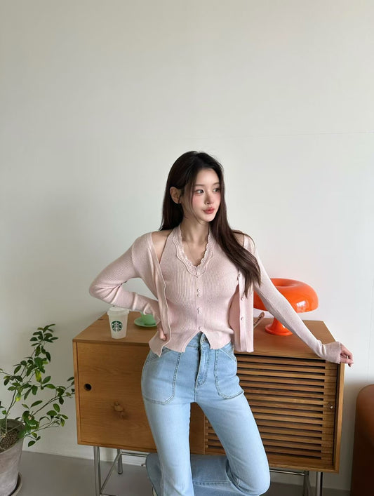 MS60334 Soft lace twin knit set