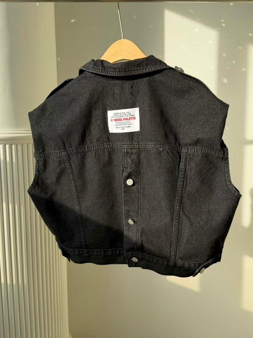 MS60251 Cropped denim layer vest