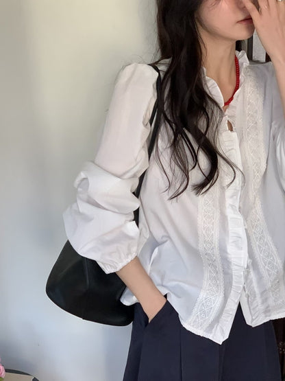 MS60315 Vintage lace ruffle blouse