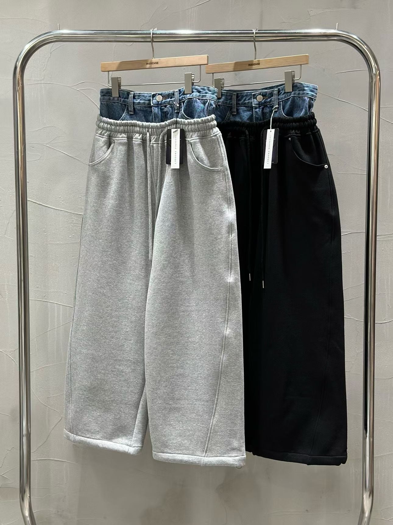 MS60328 Layered denim waist sweatpants