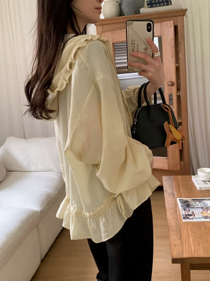 MS60330 Soft ruffle hooded blouse