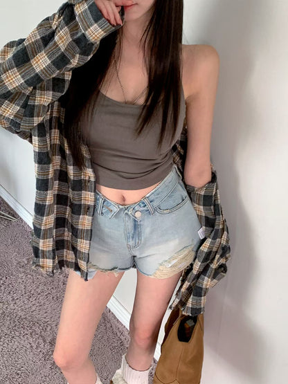 MS60812 Vintage frayed plaid shirt